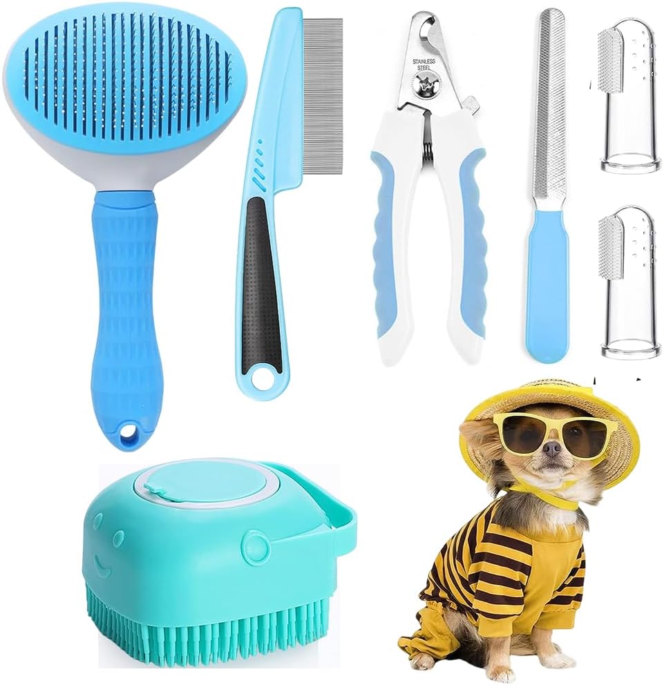 7-in-1 Pet Grooming Kit – Self-Cleaning Brush & Nail Clipper Set